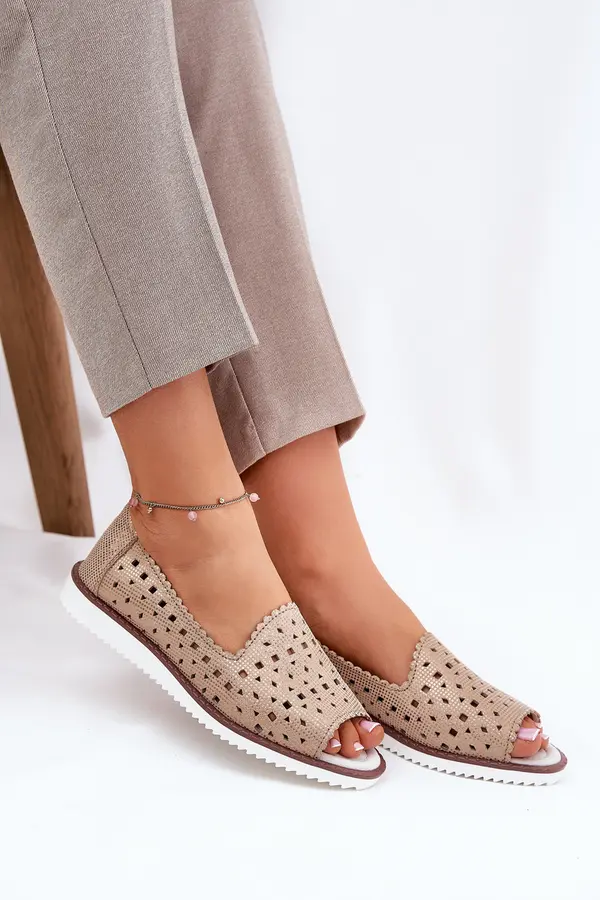S. BARSKI S. BARSKI Leather perforated ballerinas with open toes S.Barski