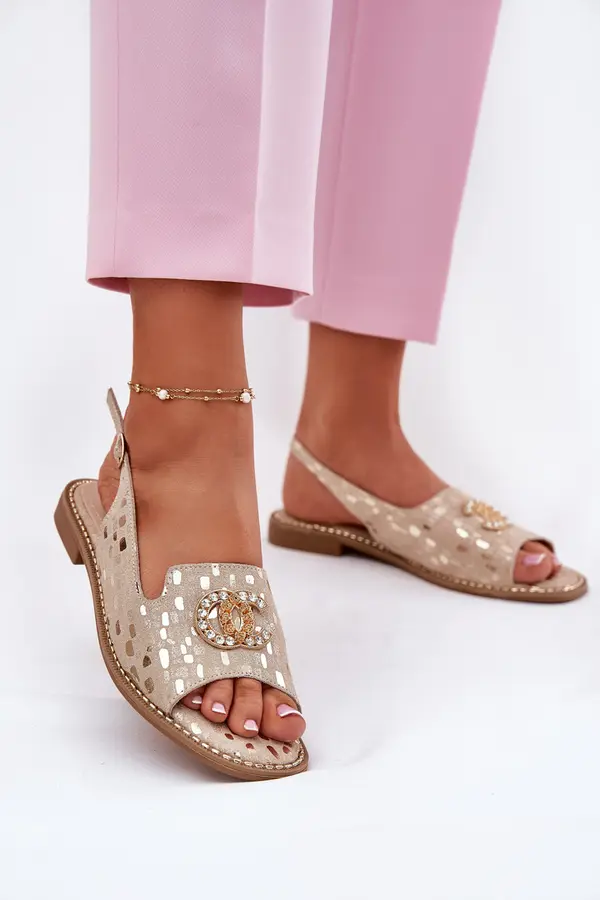 S. BARSKI S. BARSKI Leather Sandals With Decoration On Flat Heel S.Barski