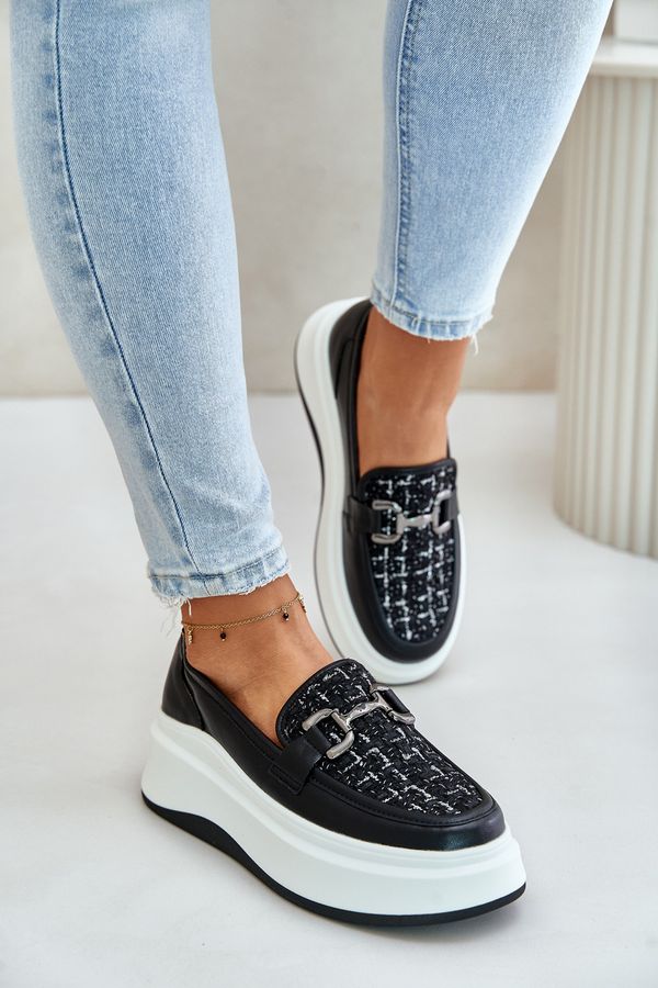 S. BARSKI S. BARSKI Leather Women's Moccasins On Platform With Decoration Black Vinceza 89105