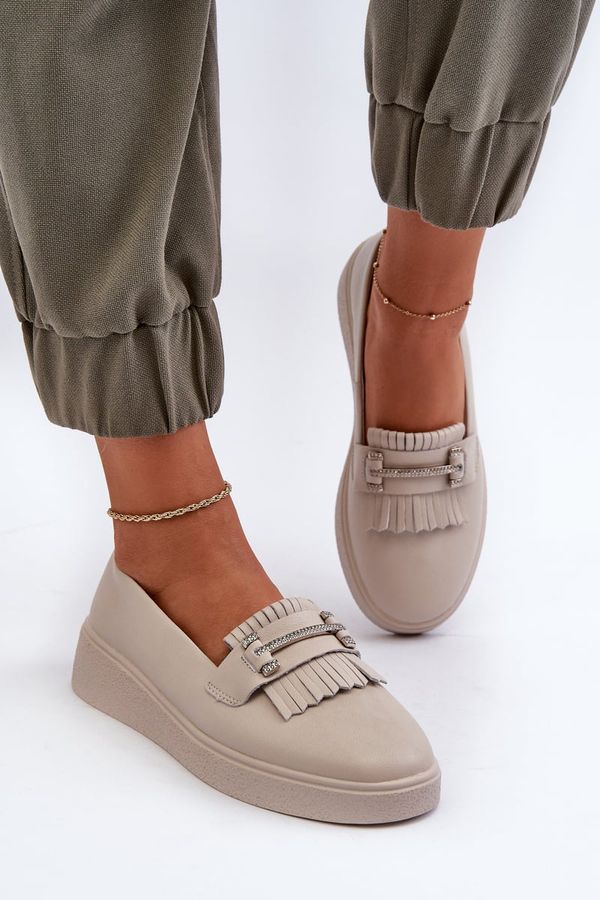 S. BARSKI S. BARSKI Light Women's Leather Moccasins on Platform Beige