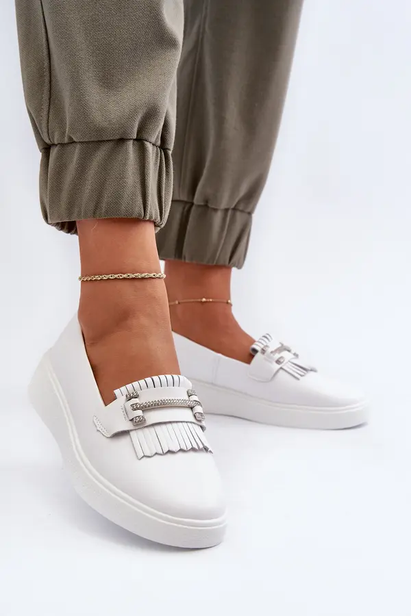 S. BARSKI S. BARSKI Light Women's Leather Moccasins on Platform White S.Barski LR590