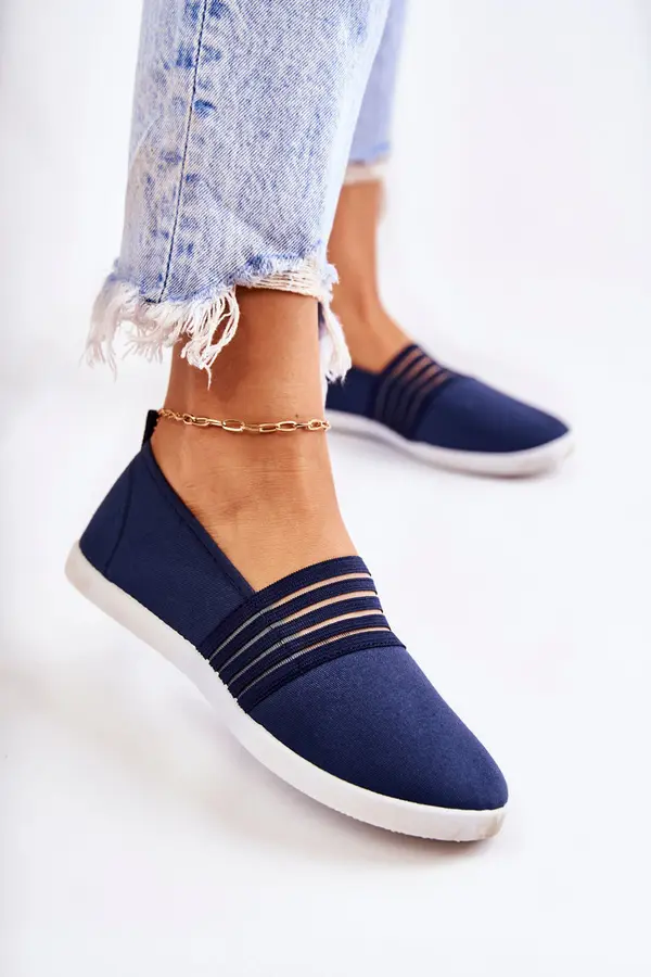 S. BARSKI S. BARSKI Women's Cloth Sneakers Slip-On Navy Blue Lilis