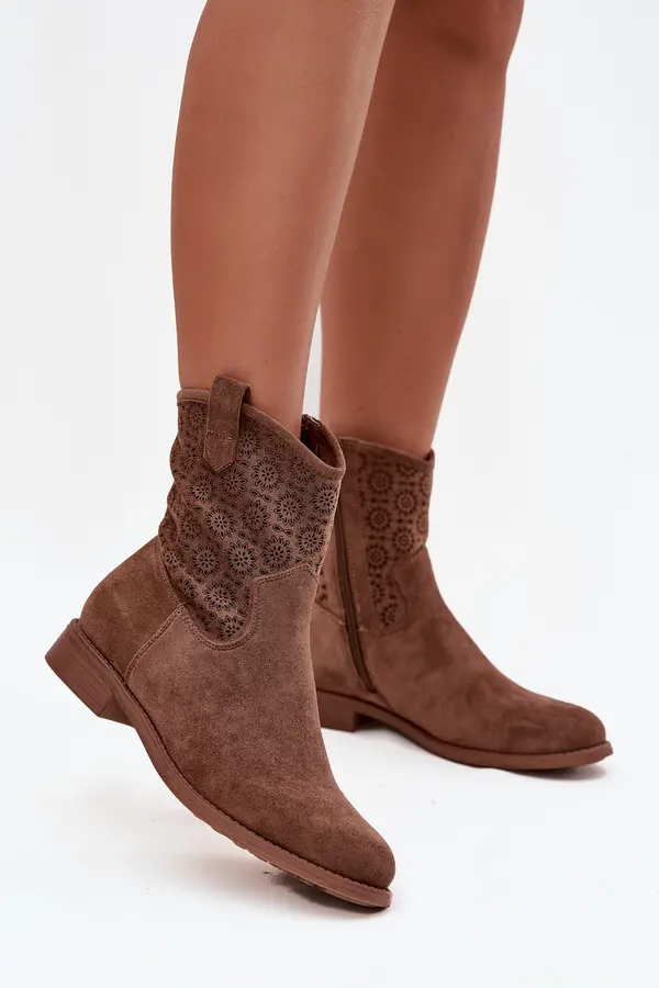 S. BARSKI S. BARSKI Women's Flat Heel Ankle Boots with Openwork Pattern S.Barski