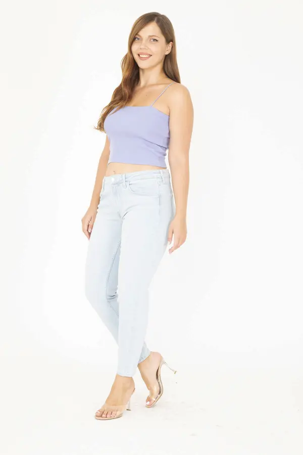 Şans Şans Women's Large Size Blue 5 Pocket Jeans Trousers