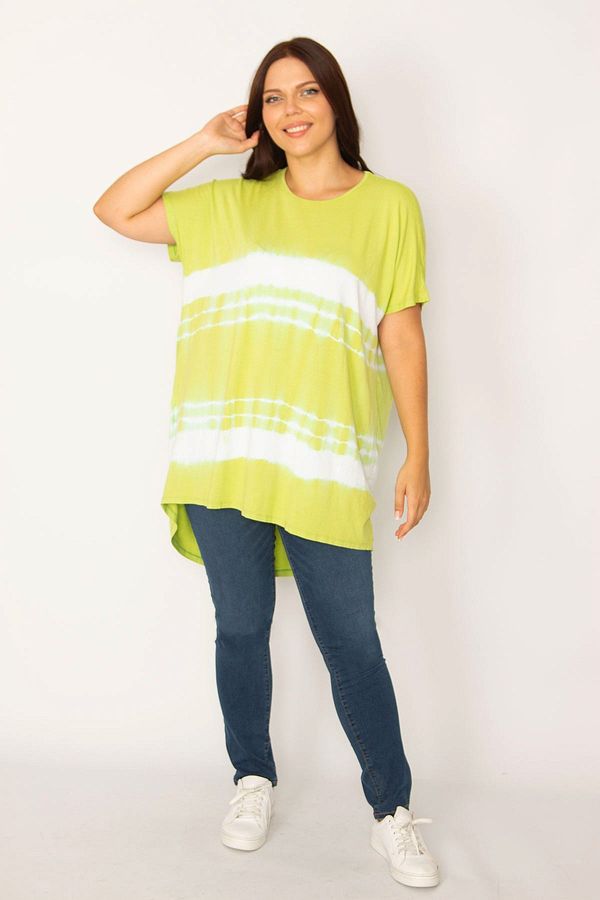 Şans Şans Women's Plus Size Green Tie Dye Patterned Relaxed Cut Tunic