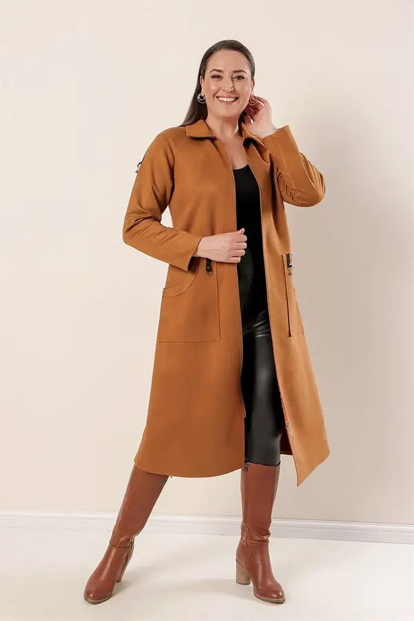 By Saygı Saygı Plus Size kaput od brušene kože s patentnim zatvaračem