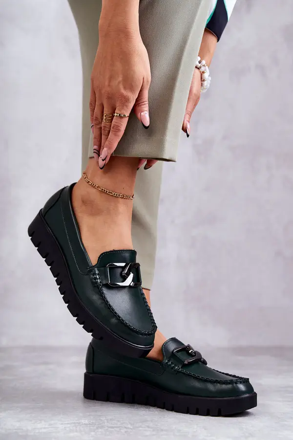 SERGIO LEONE SERGIO LEONE Lacquered Loafers On The Platform Green Kjersti