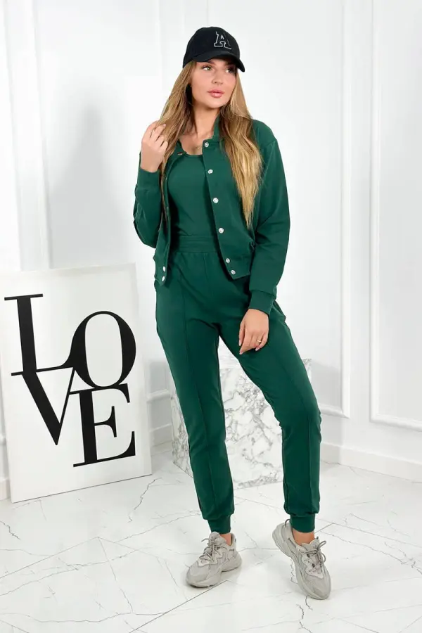 Kesi Set of 3in1 sweatshirt with press studs + top + green pants