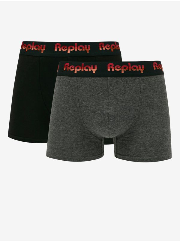 Replay Set of two men's boxers in black and dark grey Replay - Men