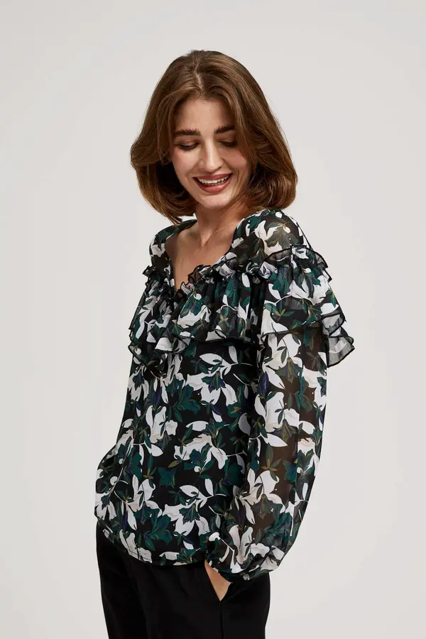 Moodo Shirt with ruffles and floral pattern