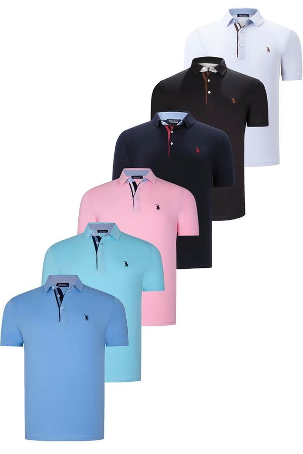 dewberry SIX SET T8582 DEWBERRY MENS T-SHIRT-BLACK-WHITE-NAVY BLUE-PINK-CYAN-LIGHT BLUE