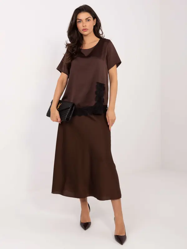 Italy Moda Smeđa bluza s čipkom