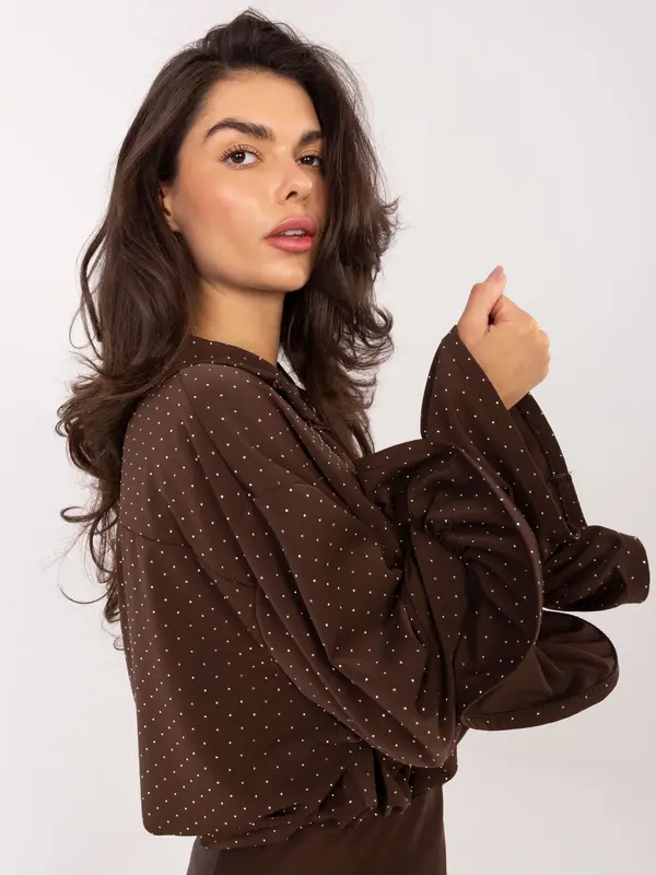 MODA ITALY Smeđa bluza s uzorkom i širokim rukavima