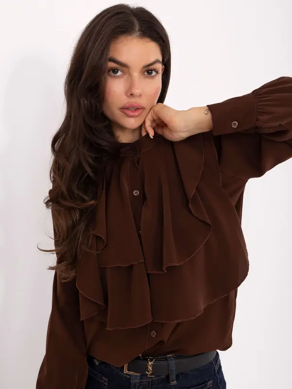 RUE PARIS Smeđa bluza s volanima