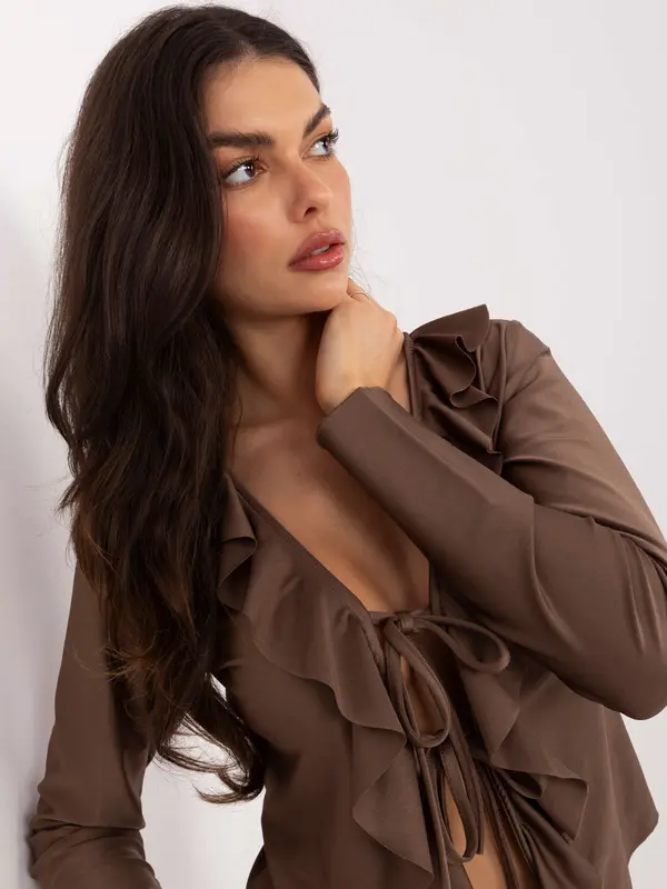 MODA ITALY Smeđa bluza s volanima