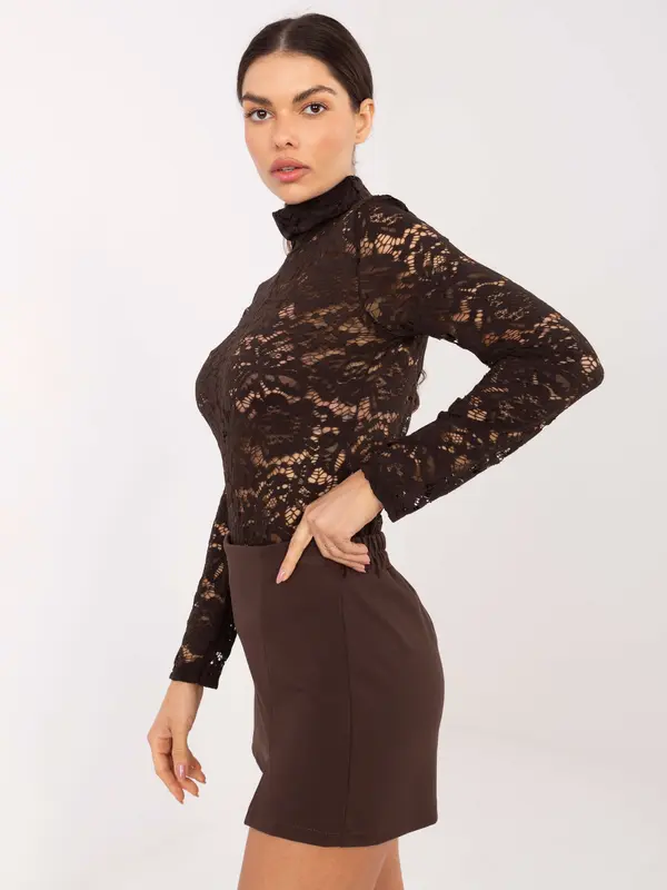 Italy Moda Smeđa čipkasta bluza s dugim rukavima