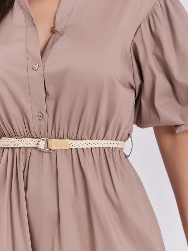 Italy Moda Smeđa haljina s V-izrezom