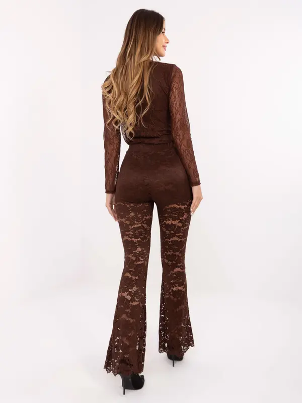 Italy Moda Smeđe čipkaste tajice