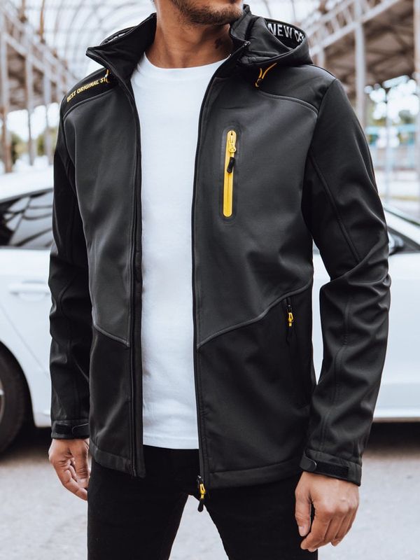 DStreet Softshellowa kurtka męska z nadrukiem ciemnoszara Dstreet