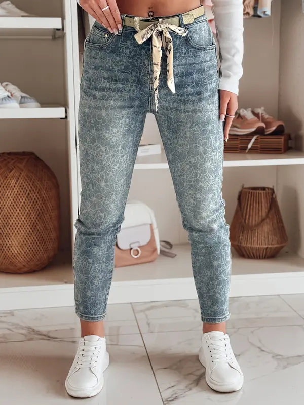 DStreet Spodnie damskie jeansowe slim fit z paskiem FLORAJIN niebieskie Dstreet