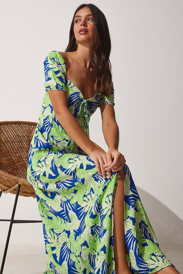 Happiness İstanbul Sreća İstanbul Ženska mornarsko plava zelena cvjetna viskoza ljetna haljina