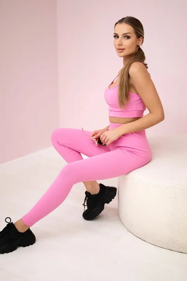 Kesi Striped top set with a blouse in light pink color