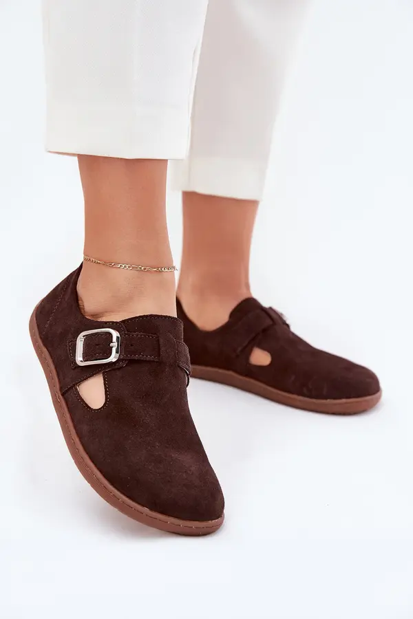 Zazoo Suede Lace-Up Shoes Barefoot Women's With Buckle Patches Zazoo