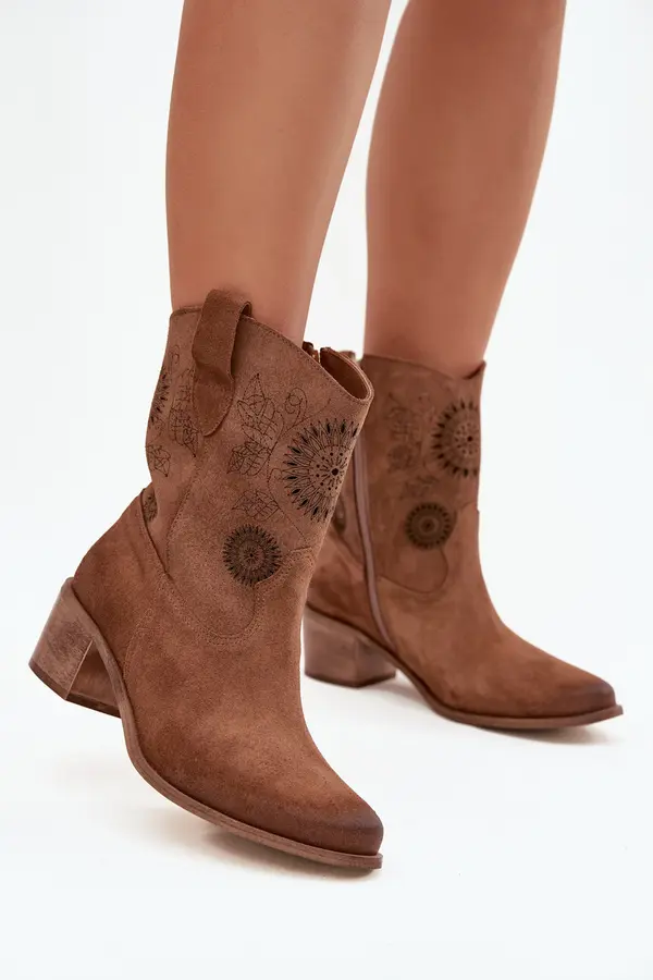 Zazoo Suede Leather Women's Cutout Ankle Boots Zazoo 3844 Brown