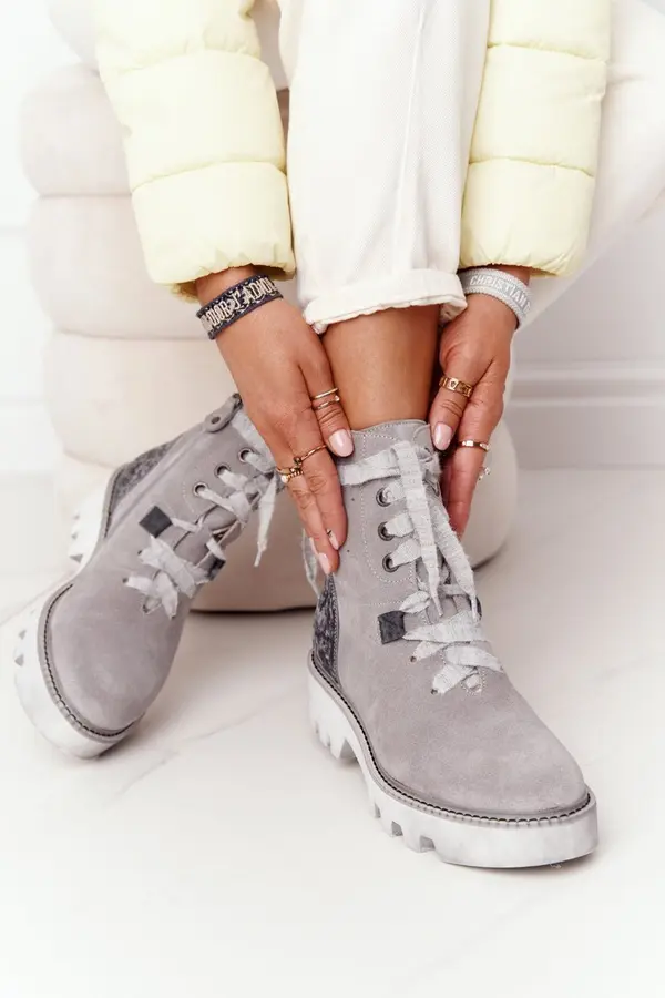 Maciejka Suede Openwork Boots Maciejka Grey