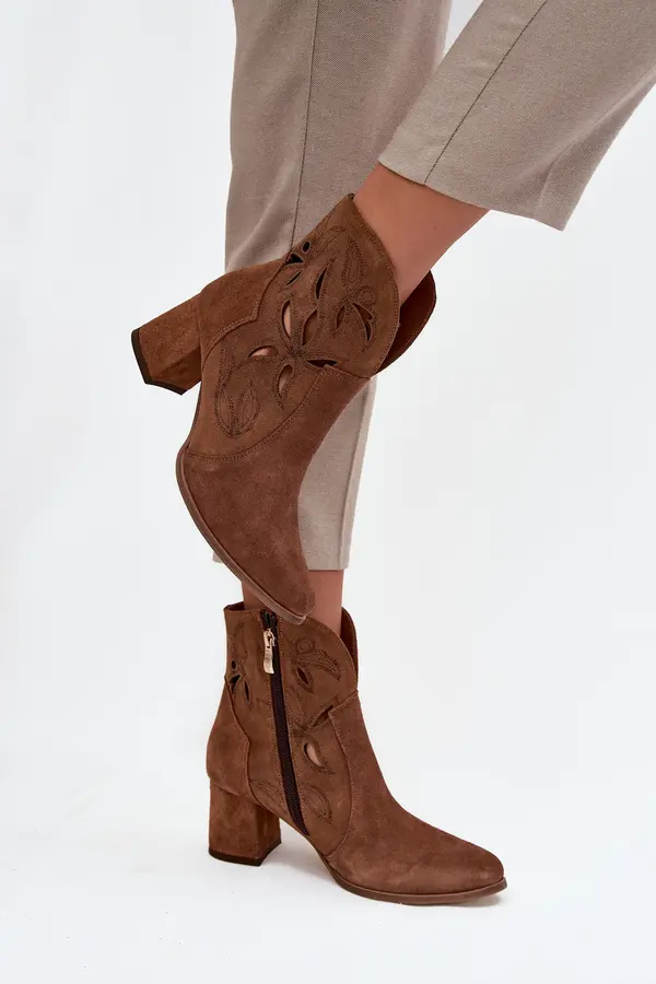 Zazoo Suede Perforated Women's Ankle Boots on Heel Zazoo 3647 Brown