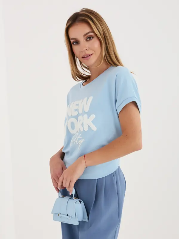 RUE PARIS Svijetloplava bluza s natpisom New York