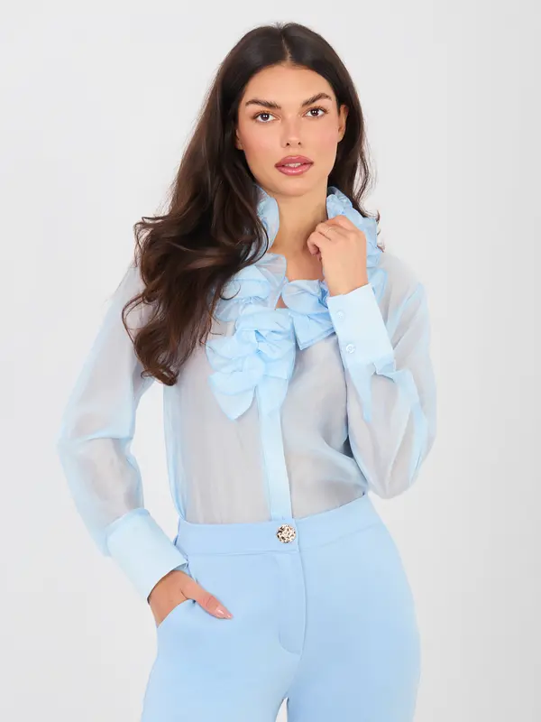 Factory Price Svijetloplava šifonska bluza s volanima