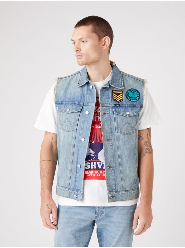 Wrangler Svijetloplavi muški traper prsluk s Wrangler printom - Muški