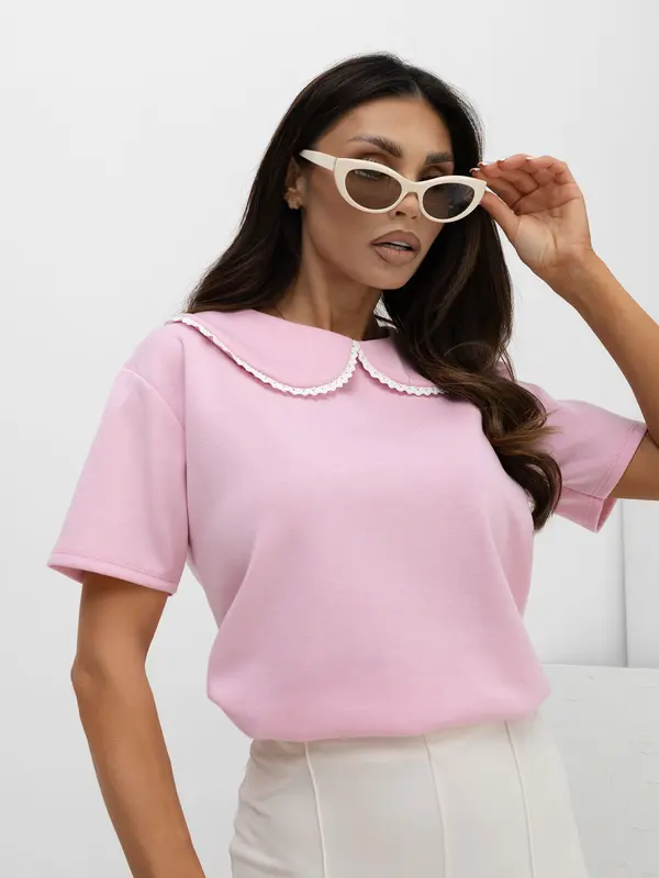 Italy Moda Svijetloružičasta ženska bluza s ukrasnim ovratnikom