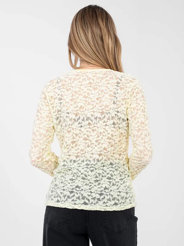 RUE PARIS Svijetložuta čipkasta bluza