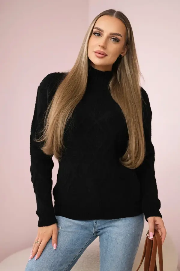 Kesi Sweater with decorative knitting in black color