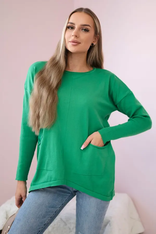 Kesi Sweater with front pockets in light green color
