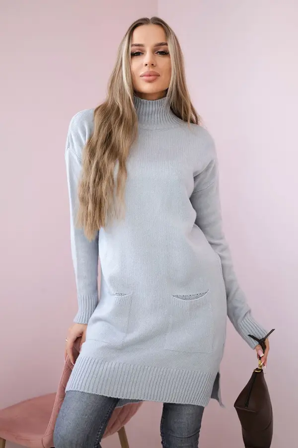 Kesi Sweater with stand-up collar light gray