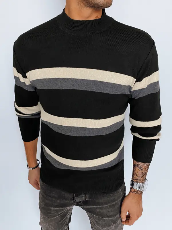 DStreet Sweter męski półgolf w paski czarny Dstreet