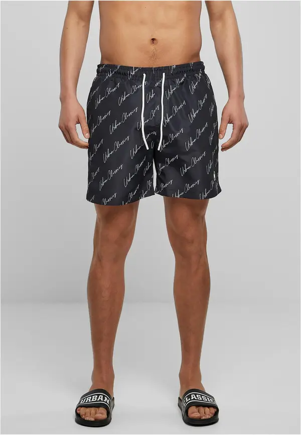 Urban Classics Swim shorts pattern blackscriptlogo