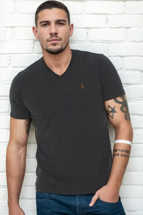dewberry T8568 DEWBERRY V-NECK MEN'S T-SHIRT-ANTHRACITE-2
