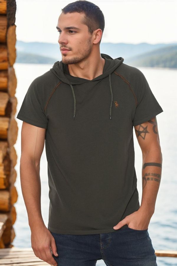 dewberry T8570 DEWBERRY HOODED MEN'S T-SHIRT-DARK KHAKI