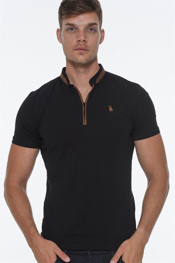dewberry T8571 DEWBERRY ZIPPER MEN'S T-SHIRT-LIGHT BLACK
