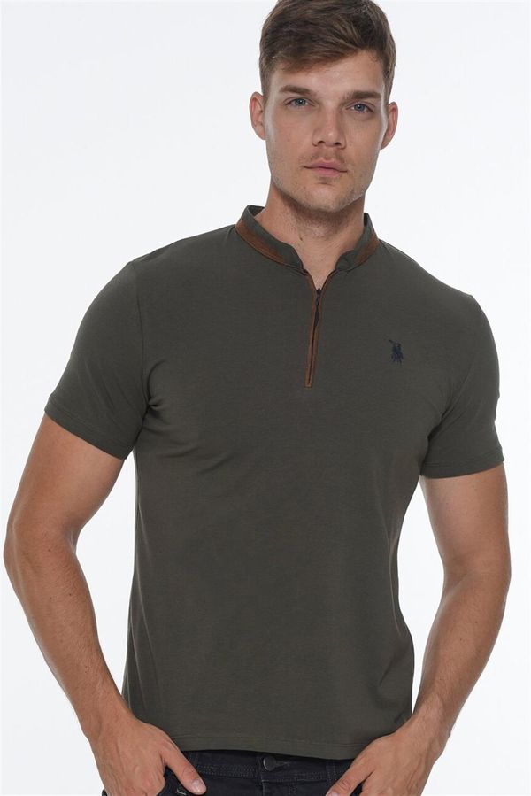 dewberry T8571 DEWBERRY ZIPPER MEN'S T-SHIRT-OPEN KHAKI