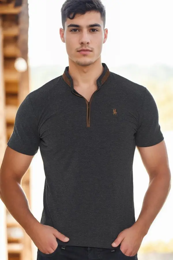 dewberry T9571 DEWBERRY MEN'S ZIPPERED T-SHIRT-ANTHRACITE