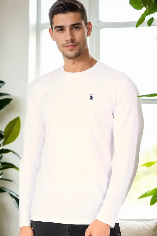 dewberry T9588 DEWBERRY BICYCLE COLLAR LONG SLEEVE T-SHIRT-WHITE