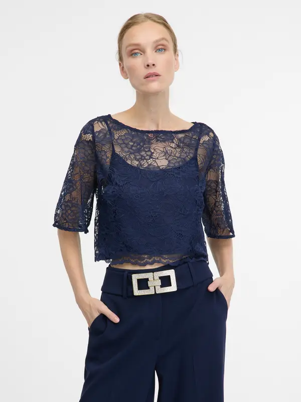 Orsay Tamnoplava čipkasta bluza ORSAY