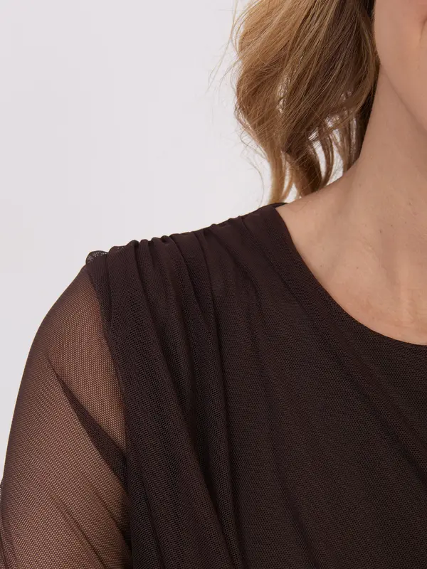 Italy Moda Tamnosmeđa bluza s prozirnim rukavima