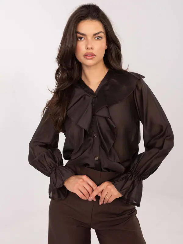 Factory Price Tamnosmeđa šifonska bluza s volanima