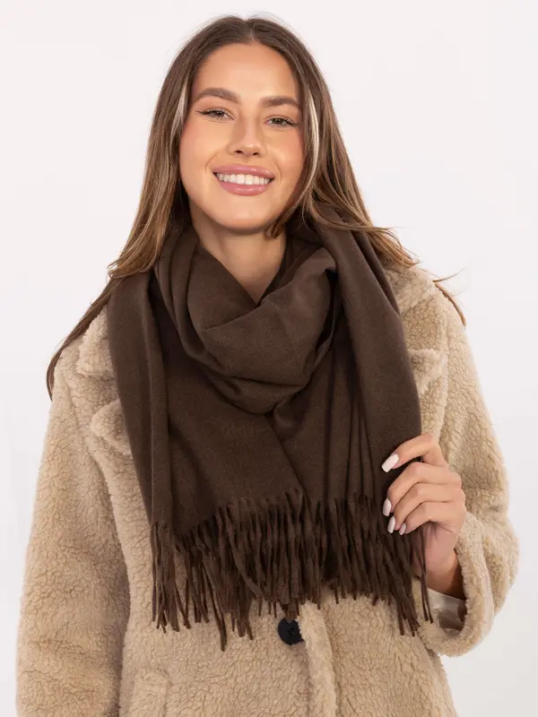 Wool Fashion Italia Tamnosmeđi šal s resicama